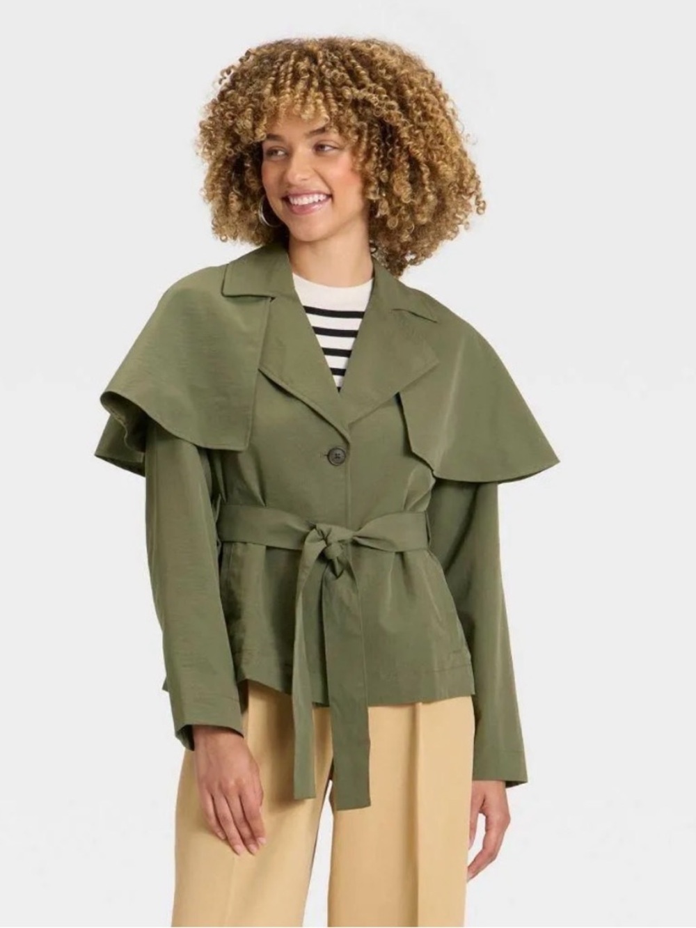 🌸NWT A NEW DAY GREEN SHORT CAPE TRENCH COAT SIZE XS🌸